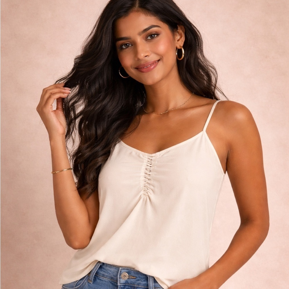 Shinestar Ivory Ruched Front Cami Tank Top Size M